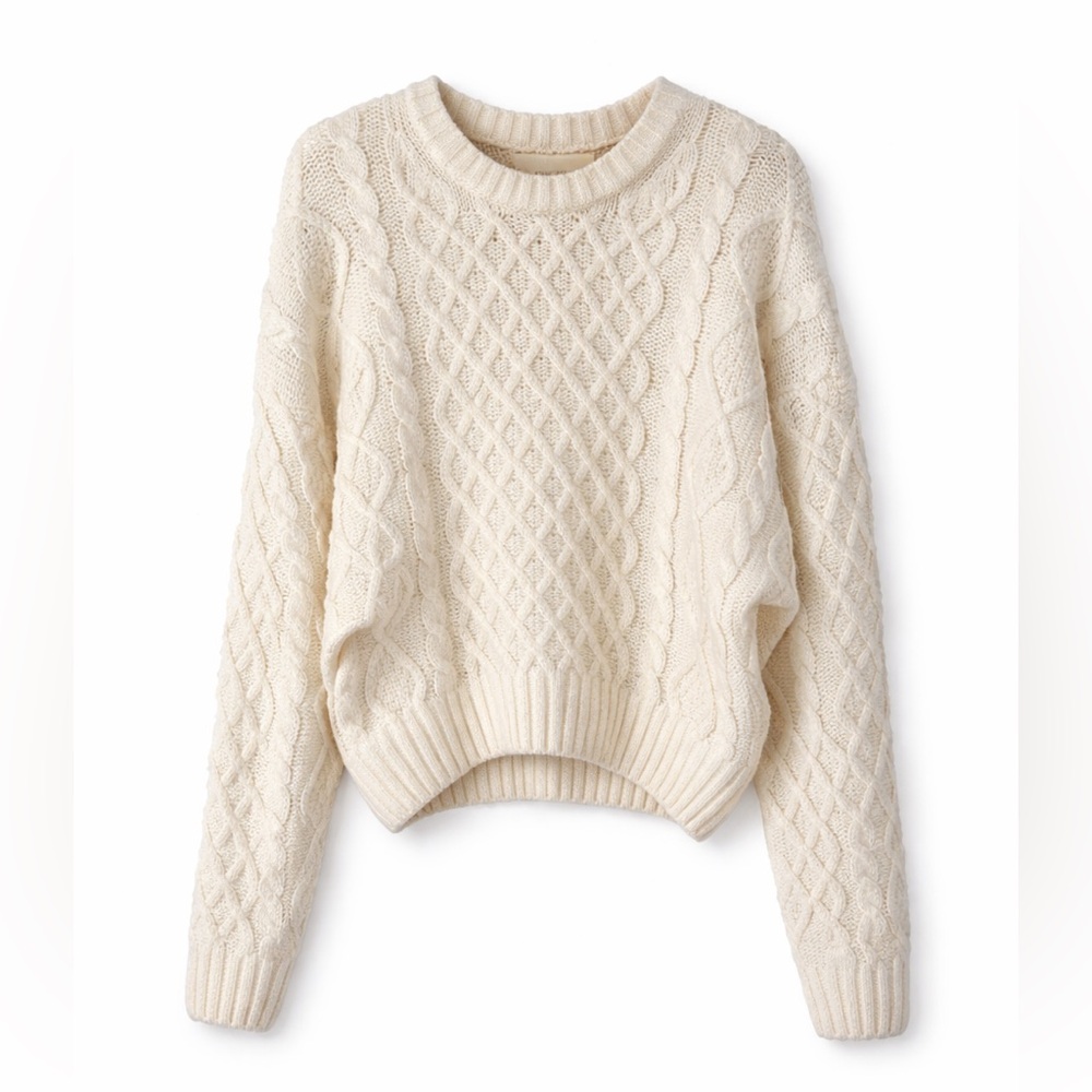 Pink Rose Textured Knit Sweater in Cream